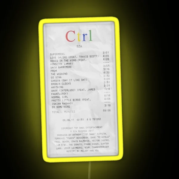 Ctrl SZA Receipt RGB Neon Sign