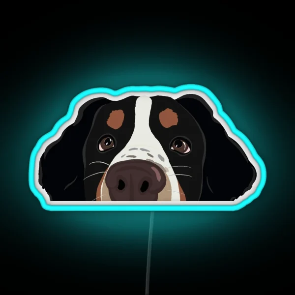 Curious Bernese Mountain Dog Freckles RGB Neon Sign