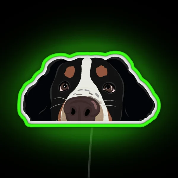 Curious Bernese Mountain Dog Freckles RGB Neon Sign