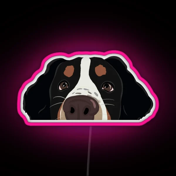 Curious Bernese Mountain Dog Freckles RGB Neon Sign