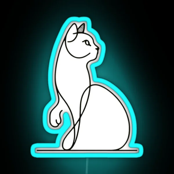 Curious Cat Gaze Chic Line Artwork RGB Neon Sign