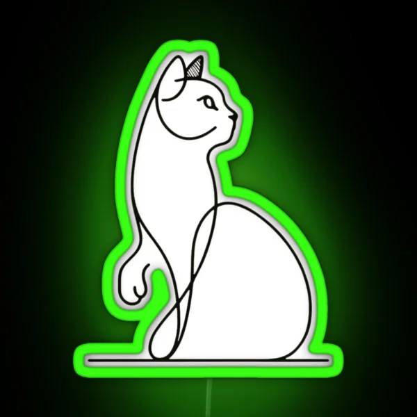Curious Cat Gaze Chic Line Artwork RGB Neon Sign