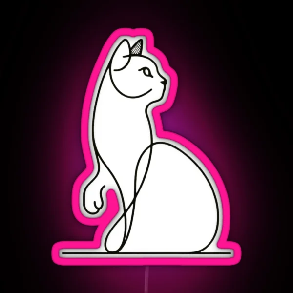 Curious Cat Gaze Chic Line Artwork RGB Neon Sign