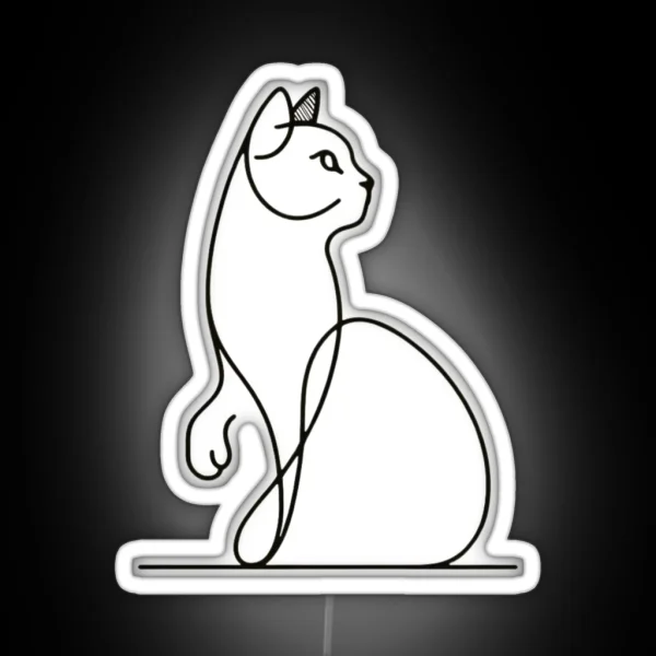 Curious Cat Gaze Chic Line Artwork RGB Neon Sign