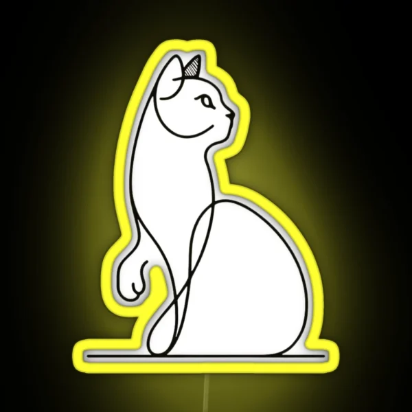Curious Cat Gaze Chic Line Artwork RGB Neon Sign