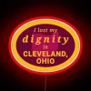 Dimly glowing cursed state sign with vibrant RGB neon lights.