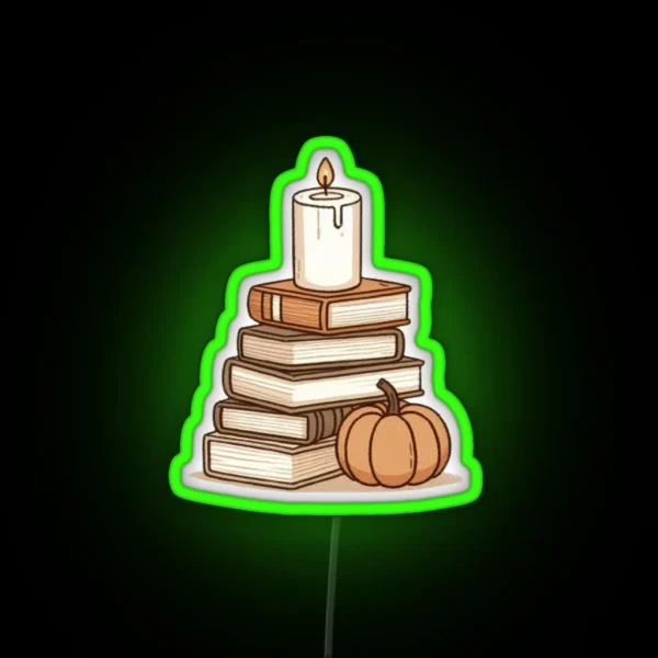 Cute And Cozy Stack Of Books With A Pumpkin RGB Neon Sign