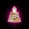 RGB LED Canvas Sign, Whimsical Book Stack with Autumnal Pumpkin Display