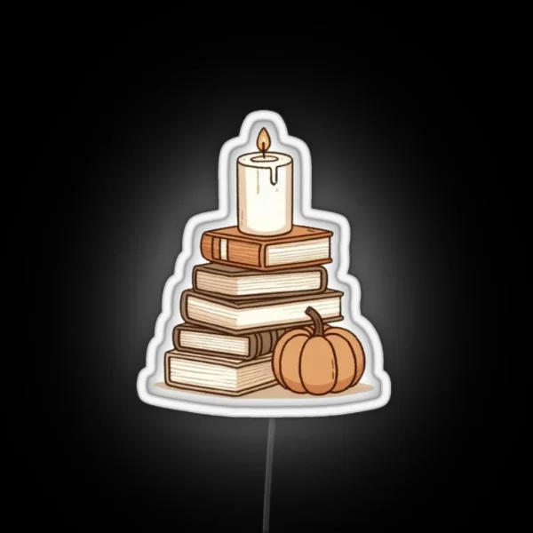 Cute And Cozy Stack Of Books With A Pumpkin RGB Neon Sign