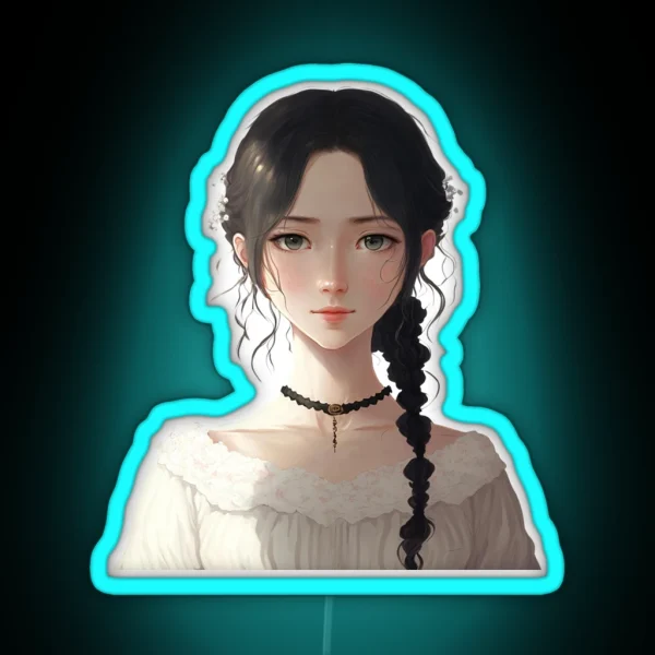 Cute Anime Braided Hair Girl RGB Neon Sign