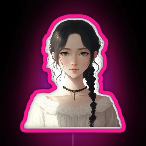 Cute Anime Braided Hair Girl RGB Neon Sign
