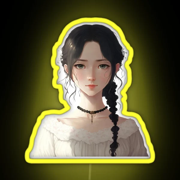 Cute Anime Braided Hair Girl RGB Neon Sign