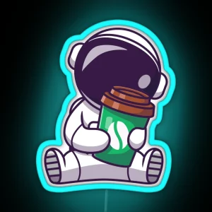 Cute Astronaut Holding Coffee Cup RGB Neon Sign