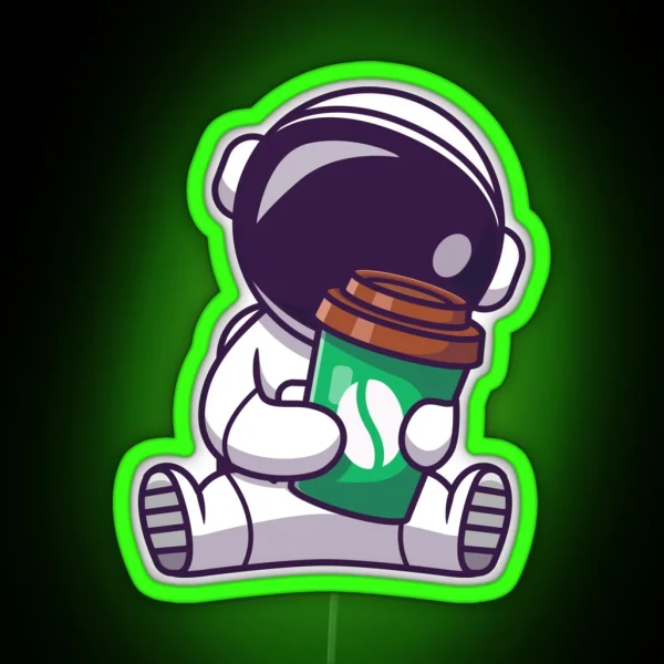 Cute Astronaut Holding Coffee Cup RGB Neon Sign
