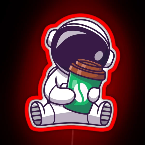 Cute Astronaut Holding Coffee Cup RGB Neon Sign
