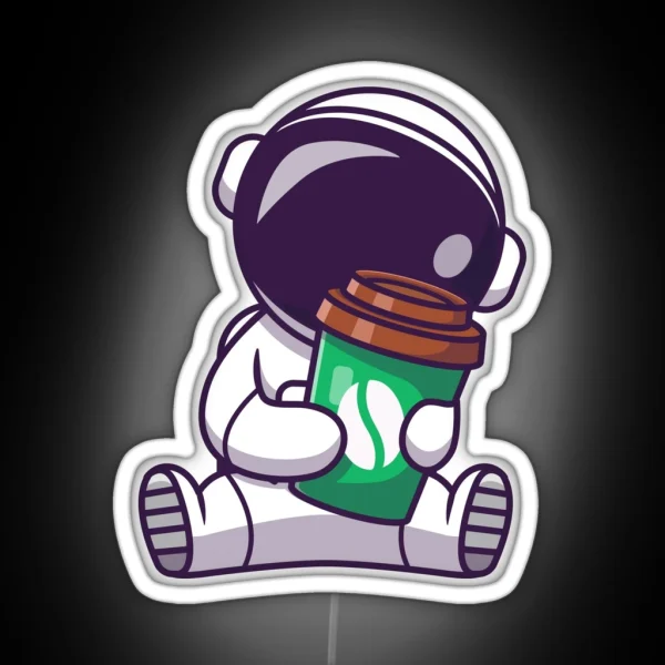 Cute Astronaut Holding Coffee Cup RGB Neon Sign
