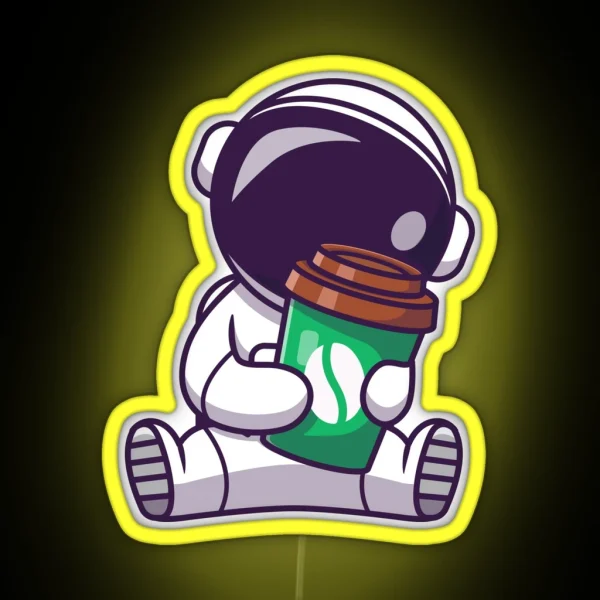 Cute Astronaut Holding Coffee Cup RGB Neon Sign