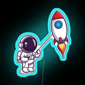 Cute Astronaut Playing Rocket RGB Neon Sign