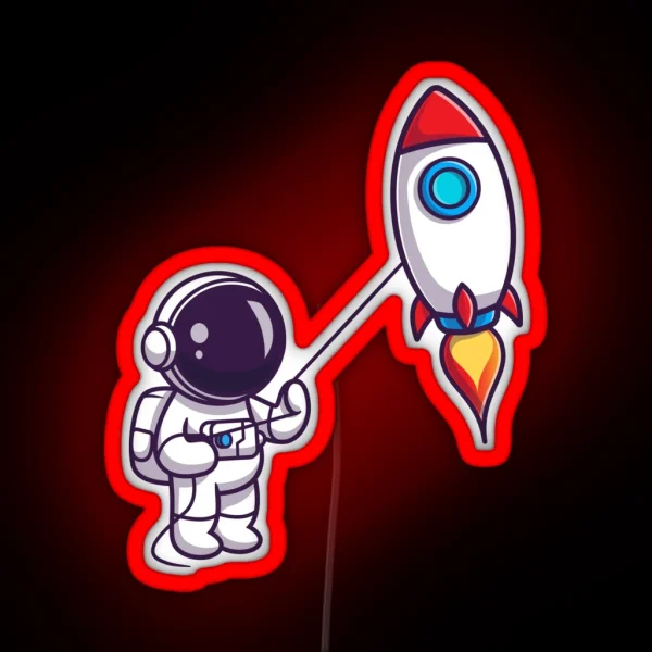 Cute Astronaut Playing Rocket RGB Neon Sign