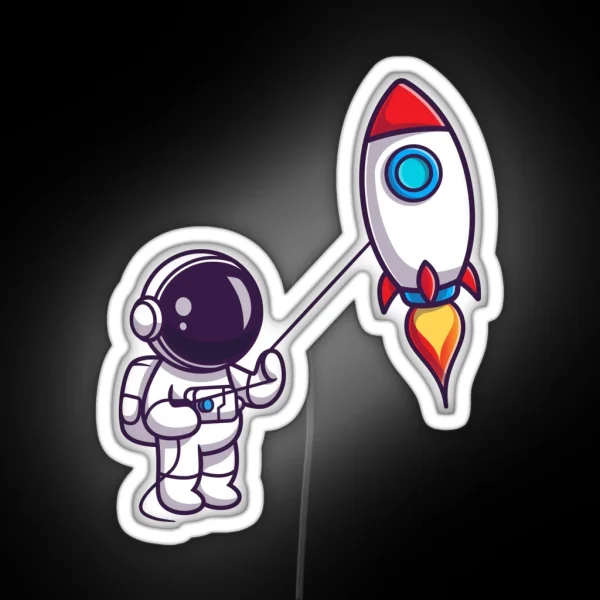 Cute Astronaut Playing Rocket RGB Neon Sign