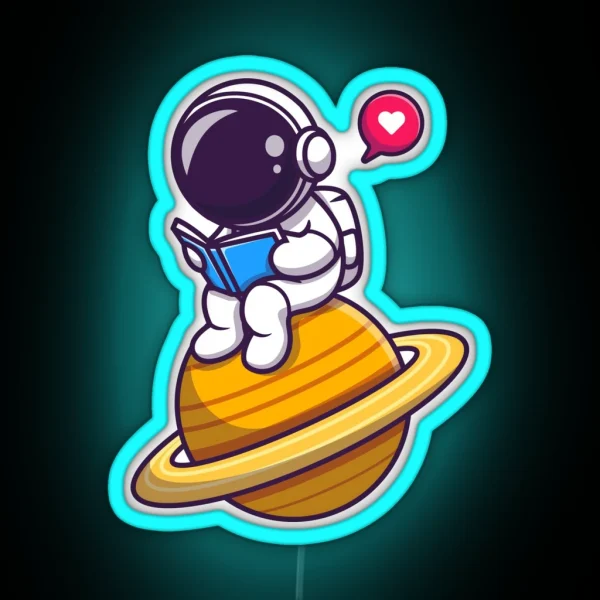 Cute Astronaut Read Book Planet RGB Neon Sign