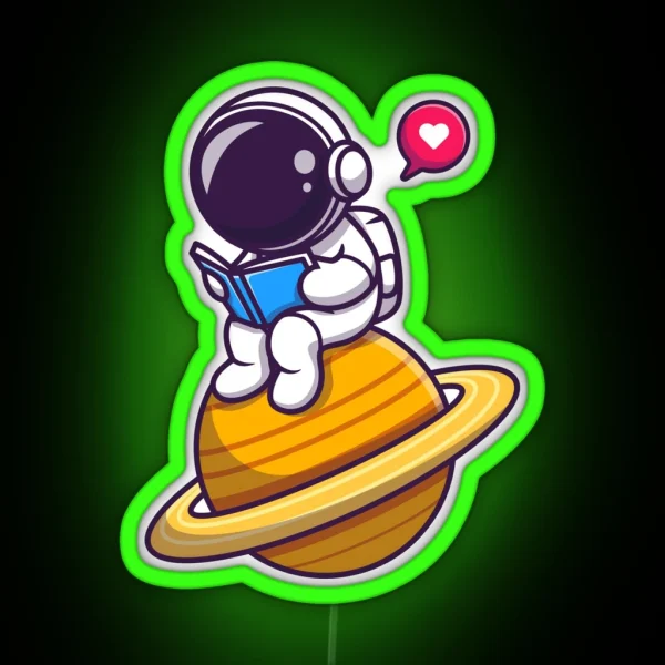 Cute Astronaut Read Book Planet RGB Neon Sign