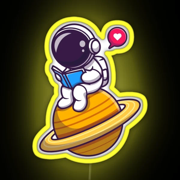 Cute Astronaut Read Book Planet RGB Neon Sign