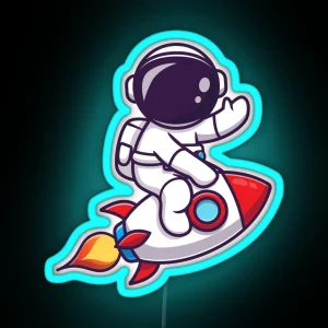 Cute Astronaut Riding Rocket RGB Neon Sign