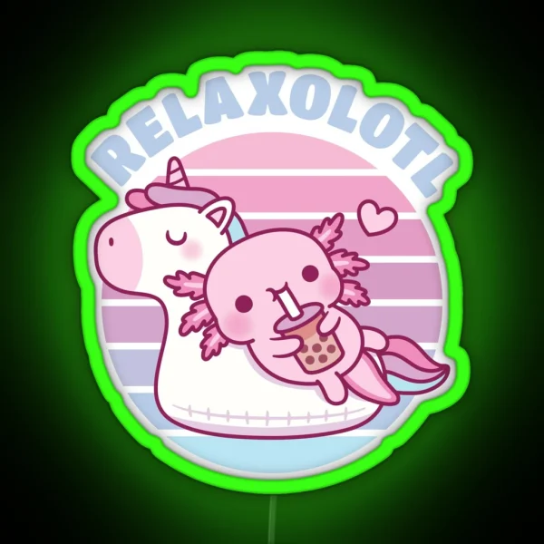 Cute Axolotl Chilling On Unicorn Pool Float Relaxolotl RGB Neon Sign