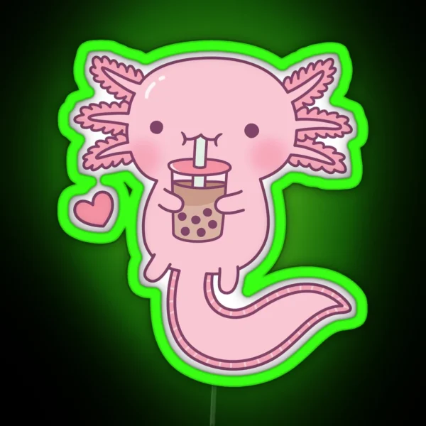 Cute Axolotl Drinking Bubble Tea RGB Neon Sign