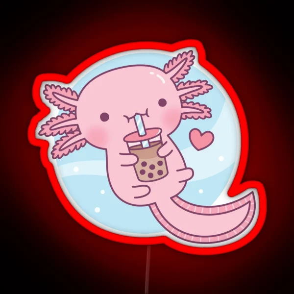 Cute Axolotl Loves Bubble Tea RGB Neon Sign