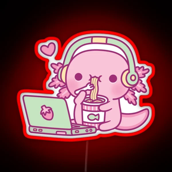 Cute Axolotl Loves Instant Noodles And Anime RGB Neon Sign