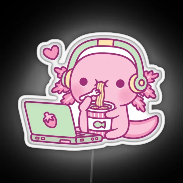 Cute Axolotl Loves Instant Noodles And Anime RGB Neon Sign