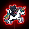 Majestic Whimsy: Adorable Feline Rides Vibrant Neon Unicorn Companion