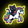 Whimsical Black Cat Rides Color-Changing Rainbow Neon Unicorn Sign Decor