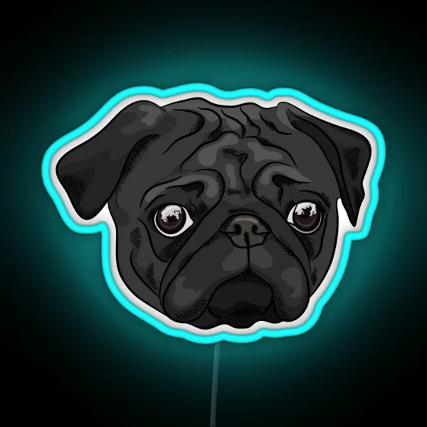 Cute Black Pug Portrait RGB Neon Sign