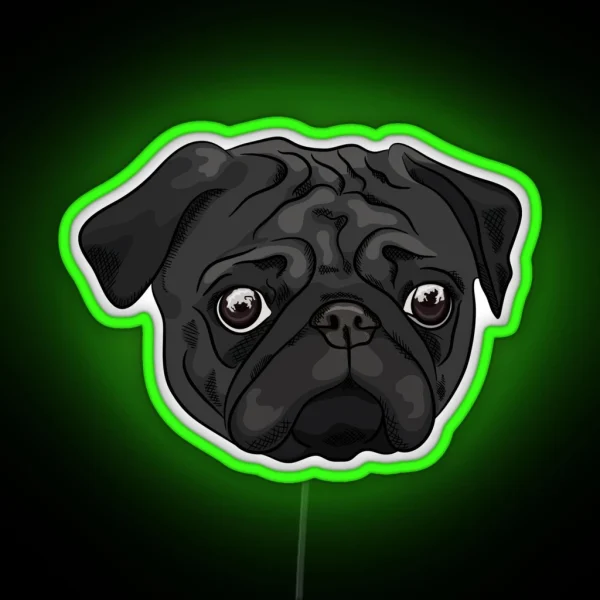 Cute Black Pug Portrait RGB Neon Sign