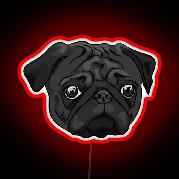 Cute Black Pug Portrait RGB Neon Sign