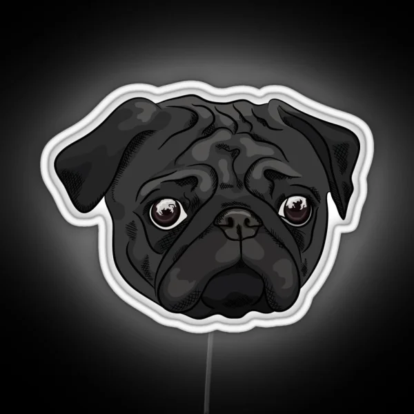 Cute Black Pug Portrait RGB Neon Sign