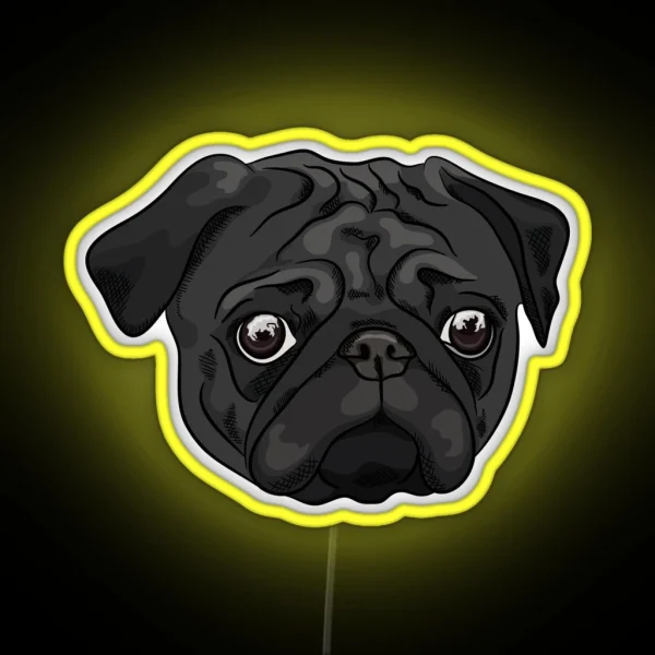 Cute Black Pug Portrait RGB Neon Sign