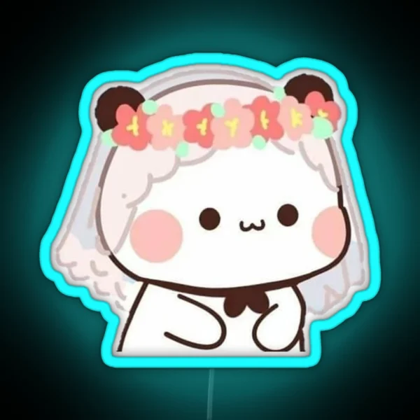 Cute Bride Bubu Bear And Panda Couple Peach And Goma RGB Neon Sign