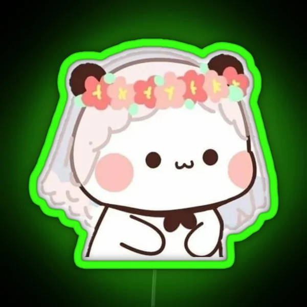 Cute Bride Bubu Bear And Panda Couple Peach And Goma RGB Neon Sign