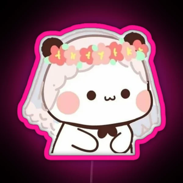 Cute Bride Bubu Bear And Panda Couple Peach And Goma RGB Neon Sign