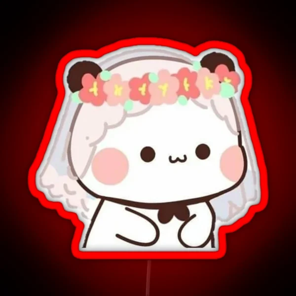 Cute Bride Bubu Bear And Panda Couple Peach And Goma RGB Neon Sign