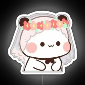 Cute Bride Bubu Bear And Panda Couple Peach And Goma Version RGB Neon Sign