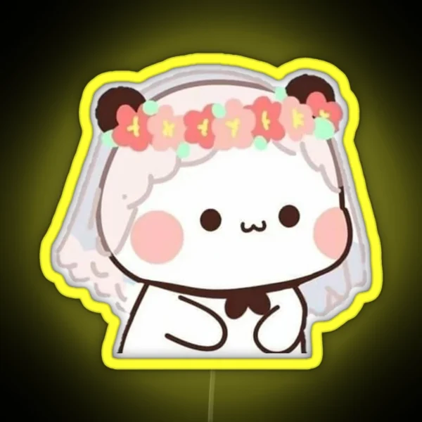 Cute Bride Bubu Bear And Panda Couple Peach And Goma RGB Neon Sign