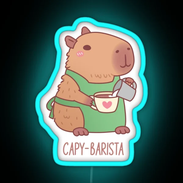 Cute Capybara Barista Making Coffee RGB Neon Sign