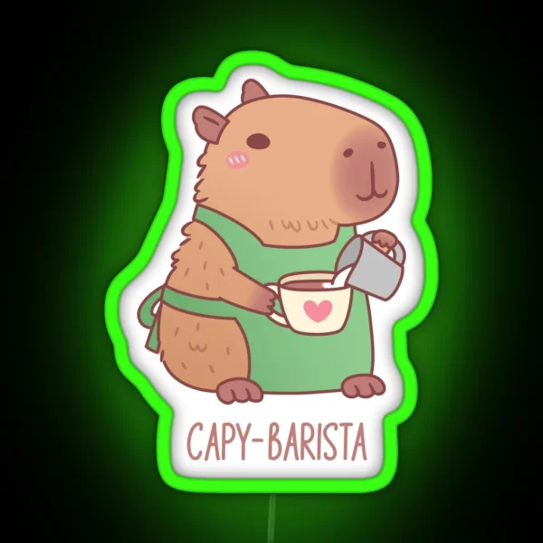 Cute Capybara Barista Making Coffee RGB Neon Sign