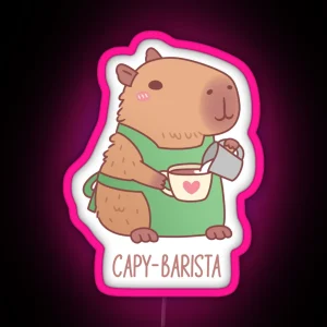 Cute Capybara Barista Making Coffee RGB Neon Sign