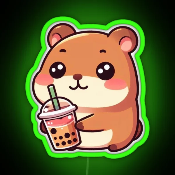 Cute Capybara Loves Bubble Tea RGB Neon Sign